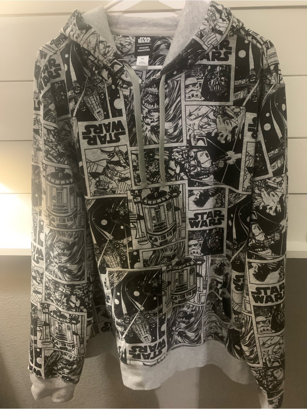 Star Wars Black and Gray all over Comic-Print Pullover Hoodie Sz 2XL